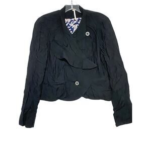 Free People Blazer Jacket Black Floral Lined Asymmetrical Buttons Ruffle Women 4